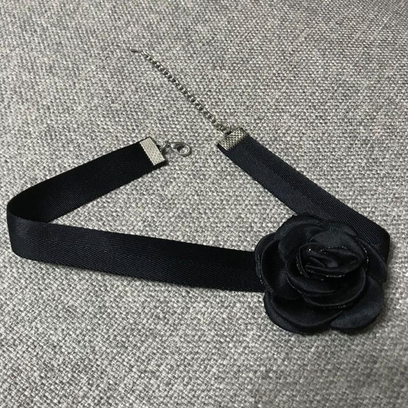 Soft Sext Choker Tie Cravat Flower Choker Women Black Cloth-Flower Collar Choker Necklace for Girls Accessories for Teen