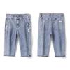 Jeans Corti da Uomo Stile Gamba Dritta Tinta Unita Pantaloni Denim a Metà Polpaccio Chiusura con Bottone e Cerniera Pantaloni Estivi Sottili Corti