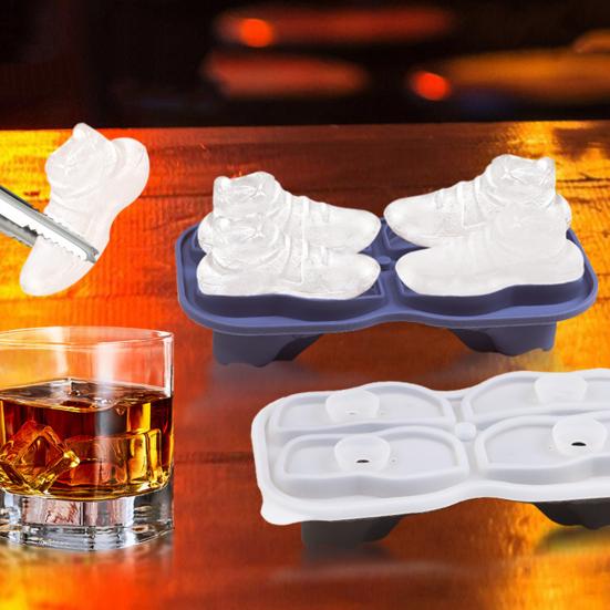 Forma de Gelo de Silicone de Grau Alimentício com Tampa 4 Compartimentos Liberação Fácil Formato de Sapato Criador de Cubos de Gelo para Bar Doméstico
