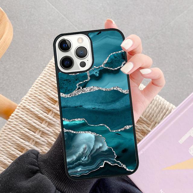 Teal Blue Gold Agate Marble Phone Case For iPhone 17 Air 13 12 14 15 16  Cover For Apple iPhone 17 Air Pro Max Plus Coque