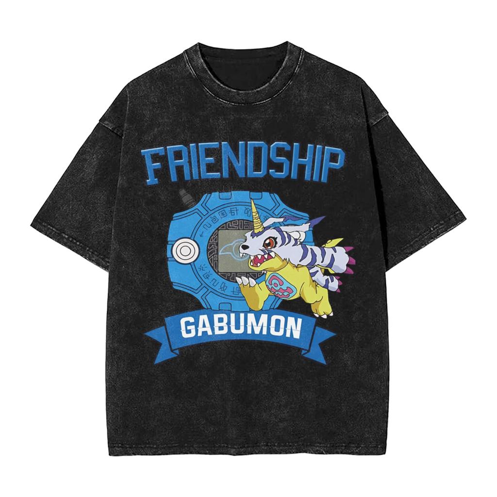 Hot Sale Anime Digimon World Manga Manga Graphic Print T-Shirt Men Women Retro Washed O-neck Cotton Streetwear Harajuku Short Sleeve Summer New Tee