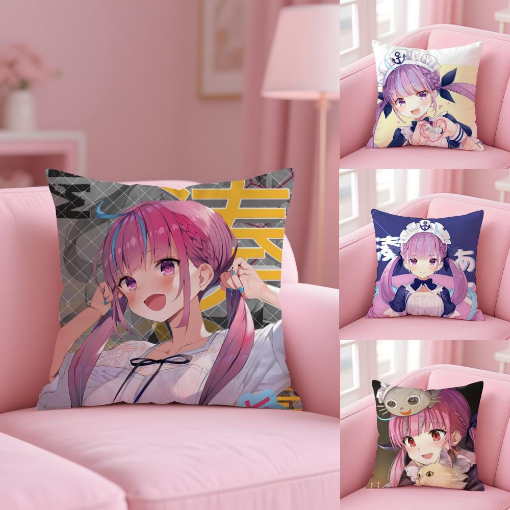 H-Hololive M-Minato Aqua Cushion Cover Short Plush Double-Sided Printing Home Machine Washable In Warm Winter Pillow Case