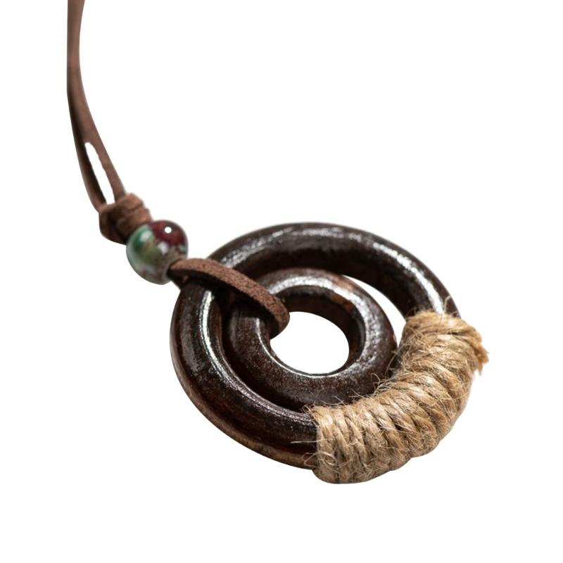 2026 Vintage Neck Chokers Necklace Korean Fashion Jewelry Wooden Pendants "Handmade" Long Necklace for Women Trending Products