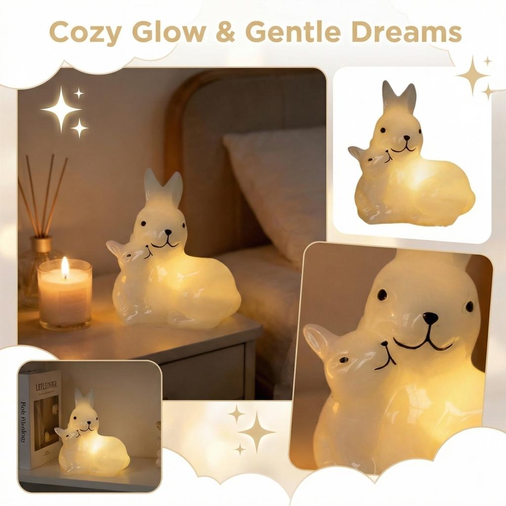 Rabbit Night Light Decorative Figurine Glowing Table Lamp Bedroom Ornament Soft Light Nighttime Ambient Lighting for Kids and Adults