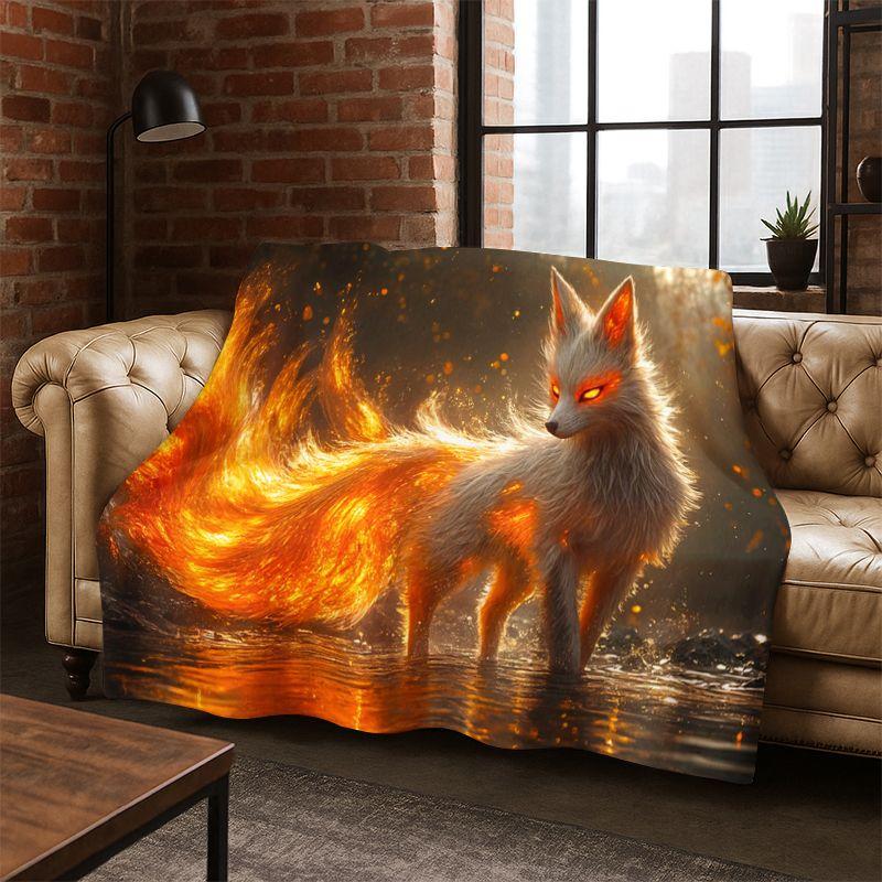 Märchenfuchs Cartoon Flanelldecke Weiche Warme Überwurfdecke für Schlafzimmer Wohnzimmer Bett Reise Camping Picknick Geschenk Kinder