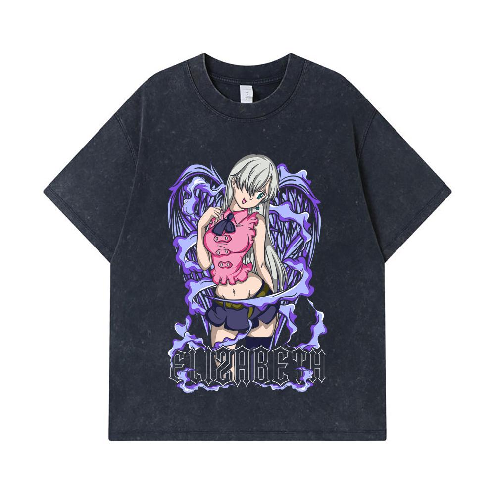 275 GSM Washed T-shirts 100% Cotton Seven Deadly Sins V3 Elizabeth Print Unisex Heavy Cotton T Shirt