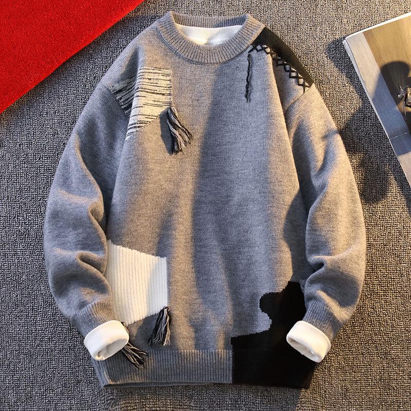 Men's 2025 New Style Korean Color-Block Round Neck Sweater - Trendy Youth Knitwear