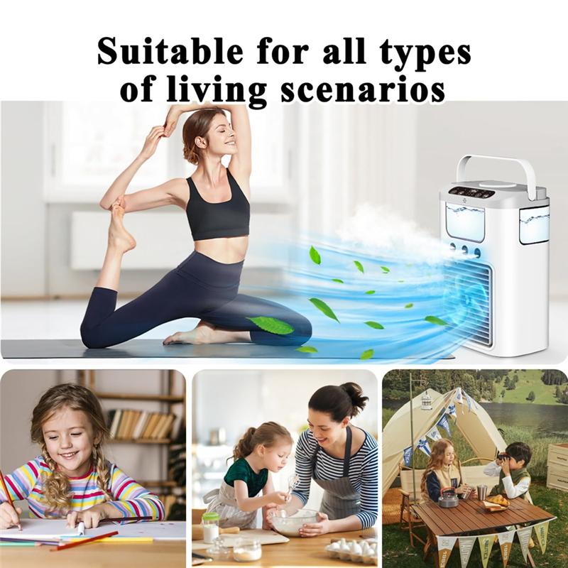 B51C Portable Air Conditioner Quiet Mini Air Cooler Humidifier Tabletop Evaporative Fan,7-Color LED Light For Office For Home