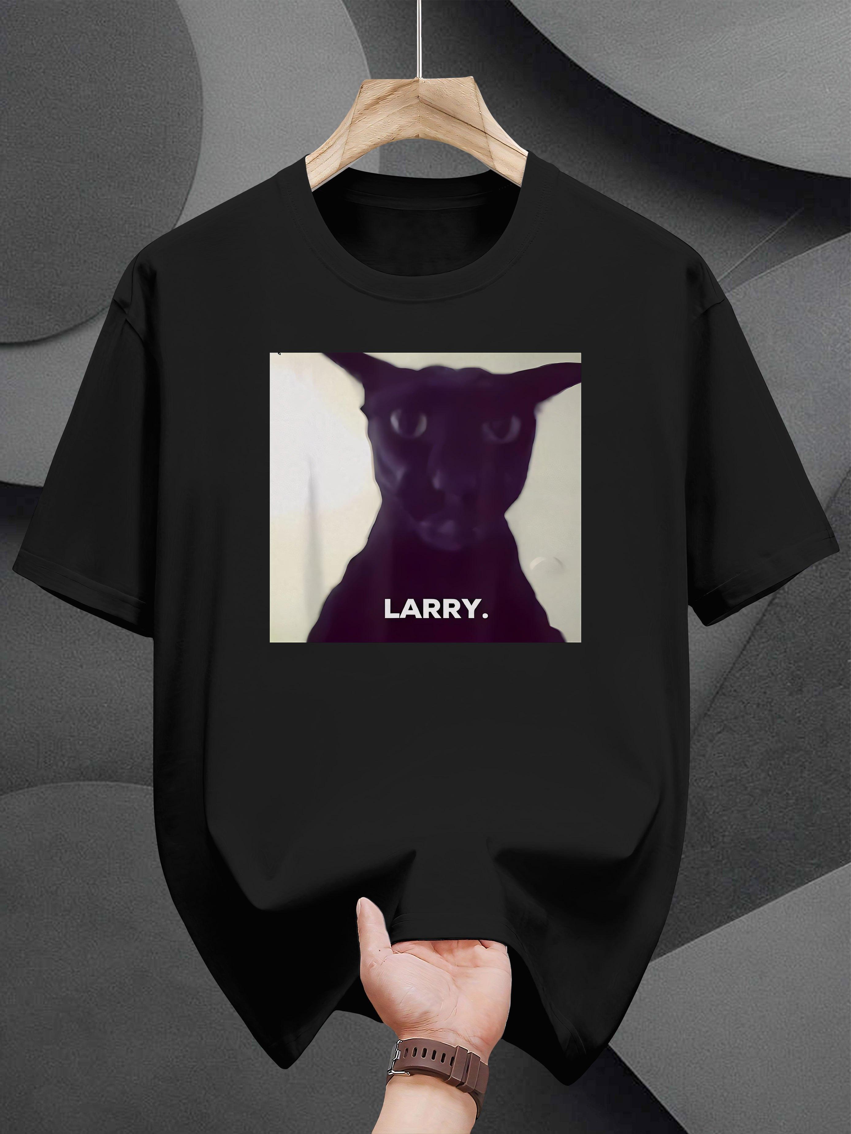 Heavyweight 200gsm Cotton T-shirt - Black Graphic Tee with Larry the Cat Face M