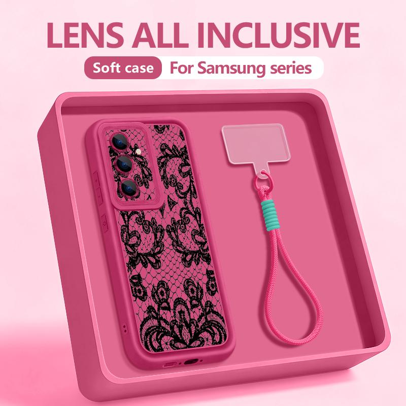 Wrist Lanyard Case For Samsung Galaxy S26 S24 S25 Ultra S23 S25 FE A57 A17 A37 A56 A16 A55 A54 A15 A25 Vintage Patterns Cover