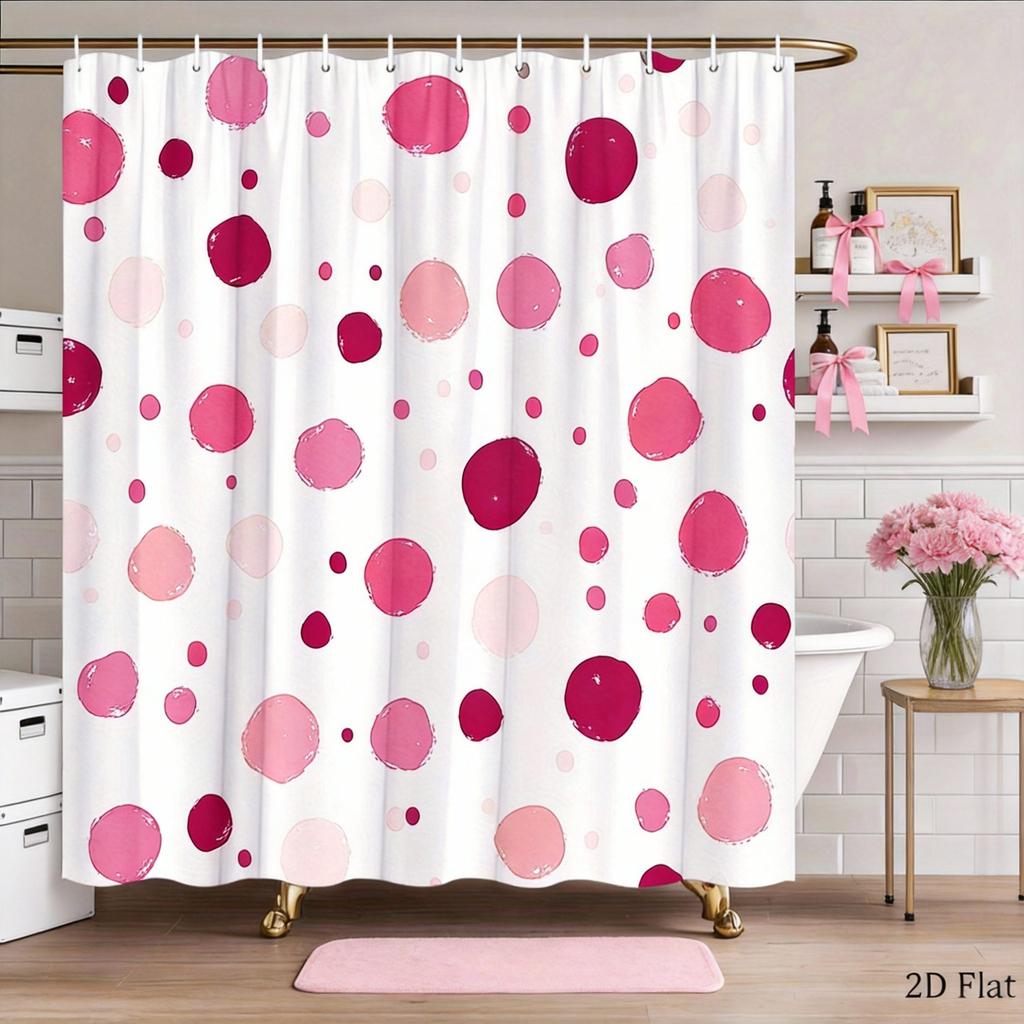 Abstract Point Shower Curtain Green, Orange And Beige White Circle, Minimalist Modern Art Of Contemporary Bathroom Decoration