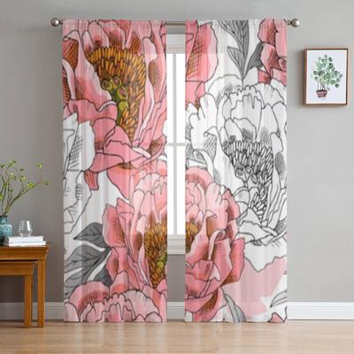 Skissblommor Chiffong Skira Gardiner För Vardagsrum Sovrum Dekoration Fönster Tyllgardiner Draperier