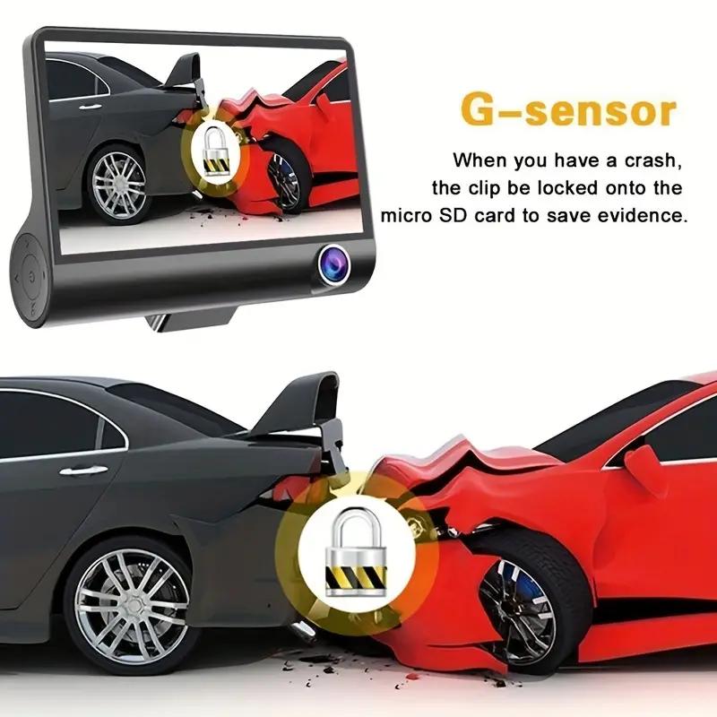1080P Araba DVR 3 Kamera Lens 4 İnçlik Dikiz Kamerası Geri Görüş Kamerası Dahil TF Kart Video Kaydedici Otomatik Kayıt Cihazı