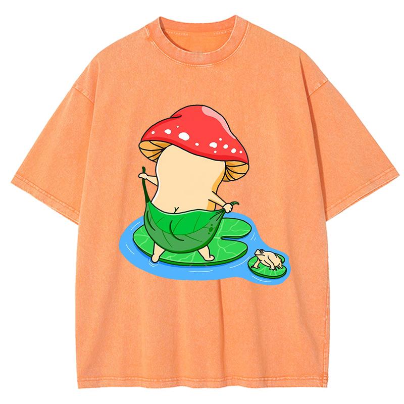 Bath Mushroom Cartoon Printing Women Washed T Shirt Cotton Oversized T-Shirt Casual  Top Summer Soft Streetwear