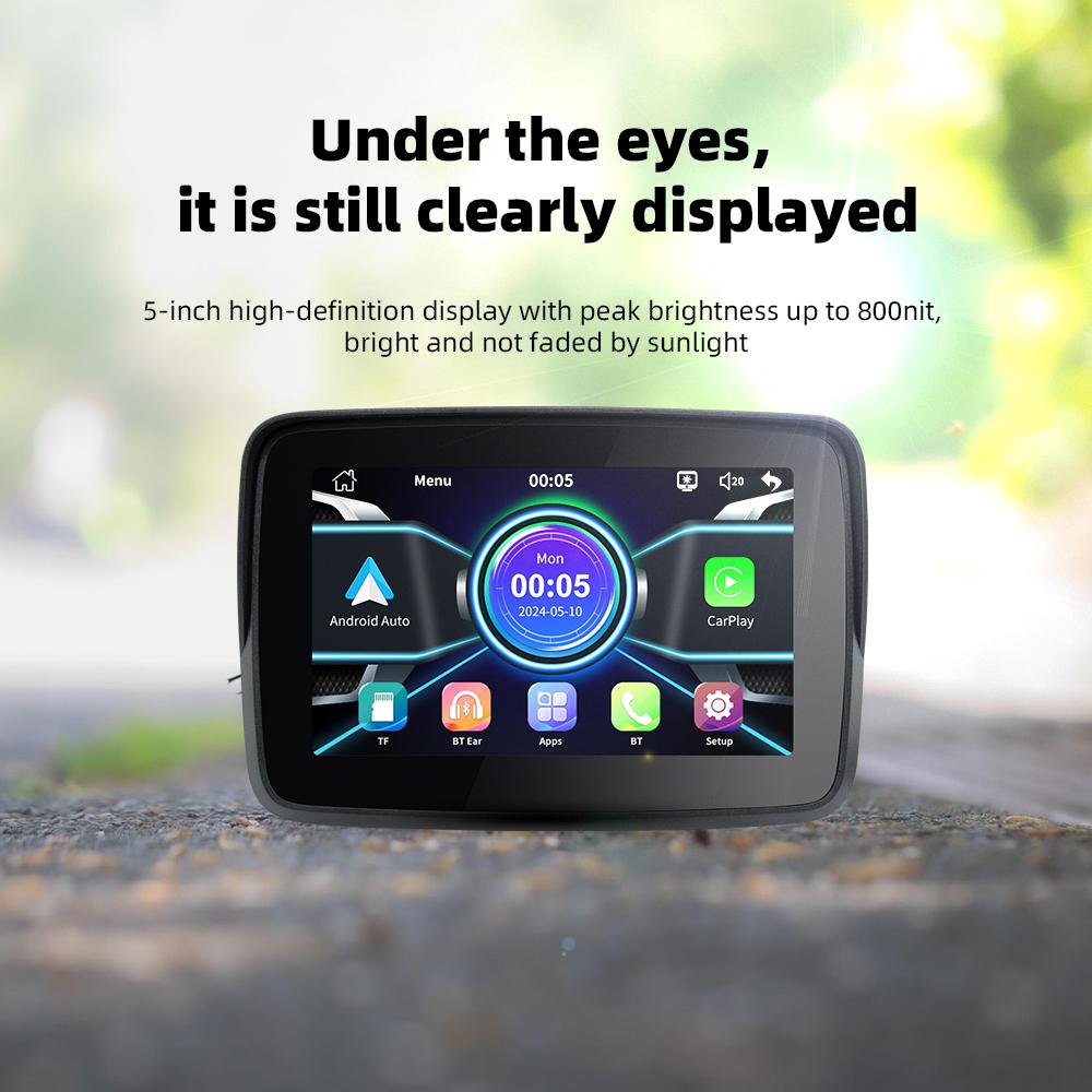 EKIY 5.0 inch Wireless CarPlay Moto Android Auto Portable Digital Motorcycle Dashboard GPS Navigation Display Screen Monitor