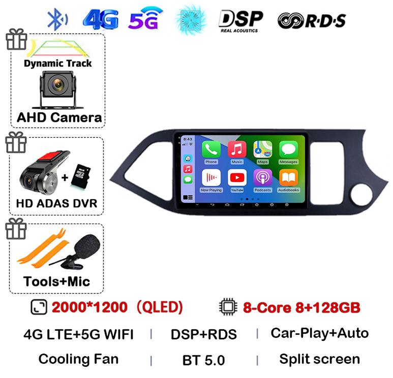 Android 14 WIFI+4G Carplay For KIA PICANTO Morning 2011 2012 2013 2014 2015 2016 RHD Car Radio GPS Multimidia Player Head Unit