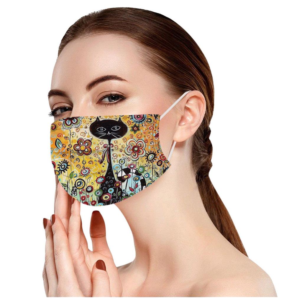 10PC Adult Flowers Cat Cartoons Printing Three-Layer Disposable Protective Mask