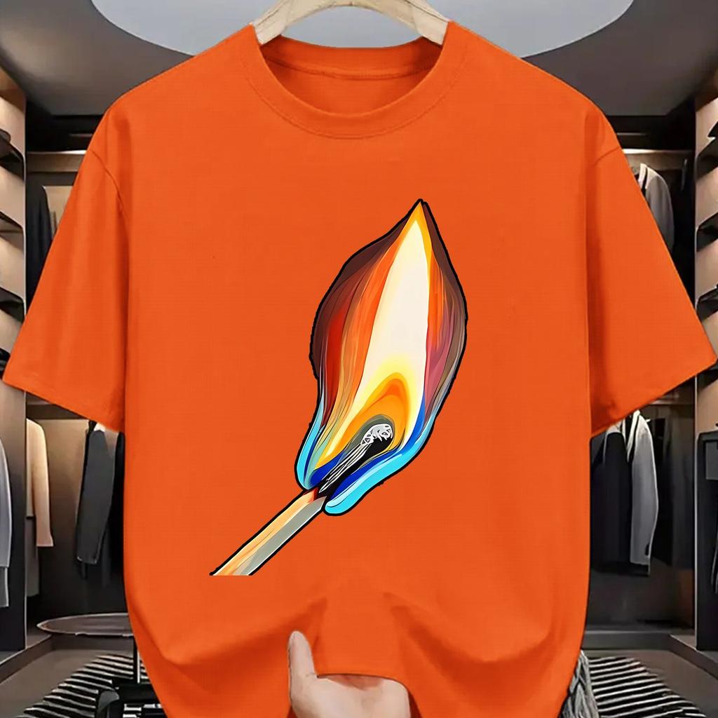 Brennendes Streichholz Grafikdruck Herren Baumwoll T-Shirt Lässig Kurzarm Rundhalsausschnitt Sommer T-Shirt