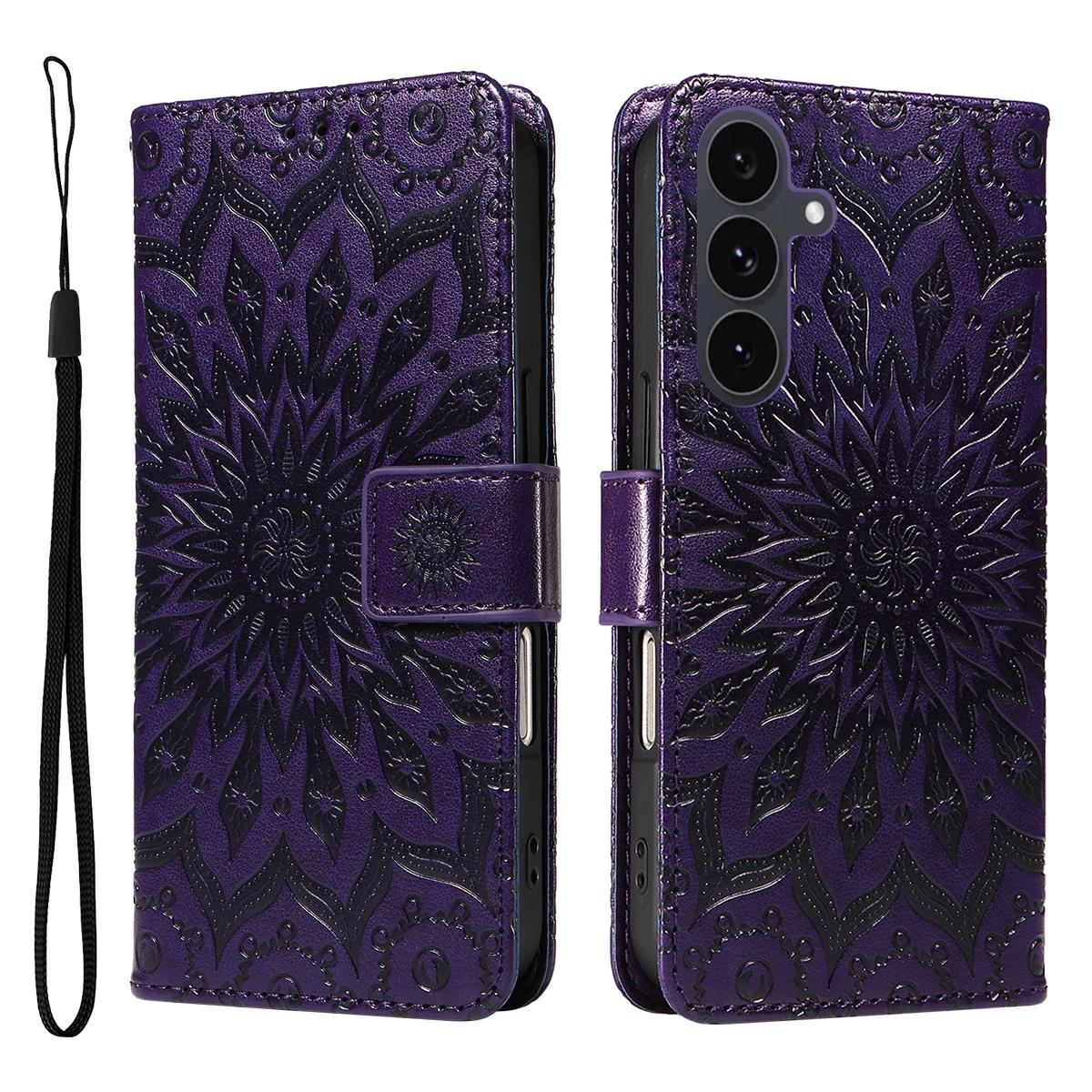 

For Samsung Galaxy S25 FE Leather Wallet Case Sunflower Imprinted Phone Cover Purple