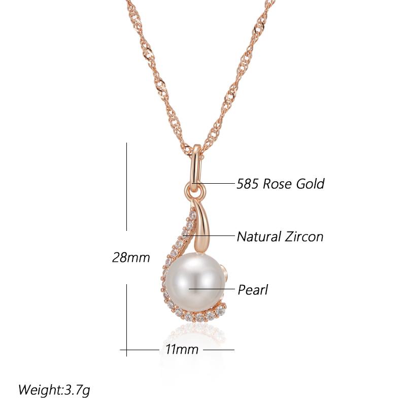 Luxury  Rose Gold Color Pendant Necklace For Women Unique Geometric Pearl Pendant Bride Daily Fine Jewelry  New