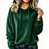Women's Velvet Hoodie - Color Loose Fit Long Sleeve Top for Casual Wear