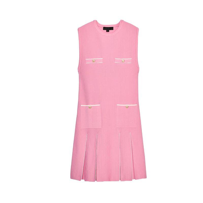 

Summer New Product Women s Clothes Classic Style A- line Casual Wide Pleated Knitting Sleeveless round Neck Dress 3859008 Pink L