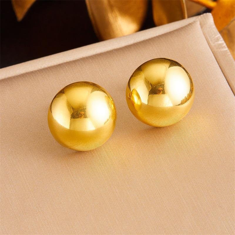 Gold Plated Smooth Ball Jewelry Set Necklace Earrings Ring for Women Stainless Steel Mesh Chain