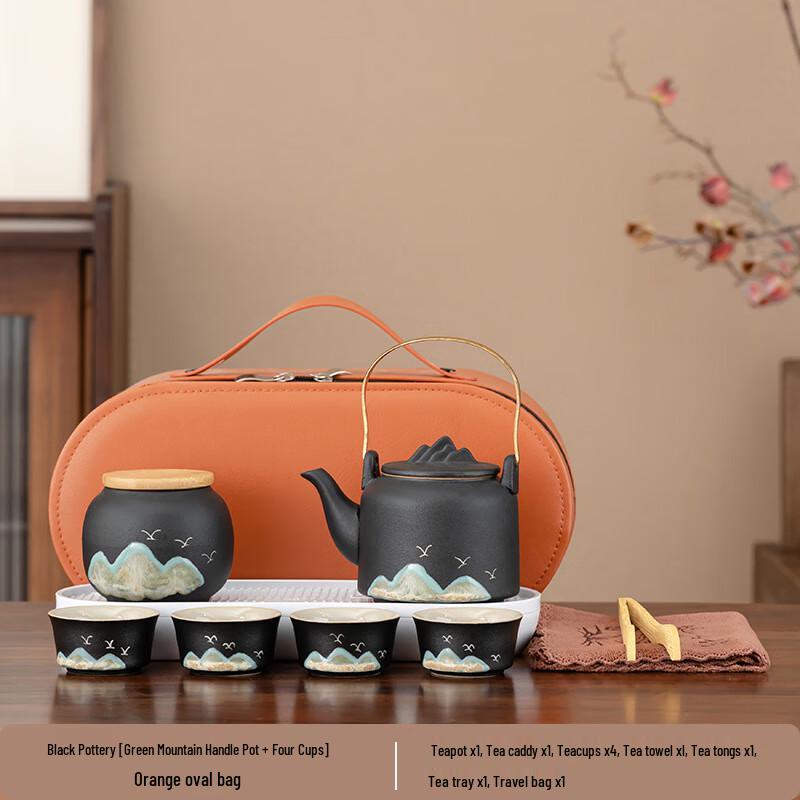 Black Pottery Travel Tea Set