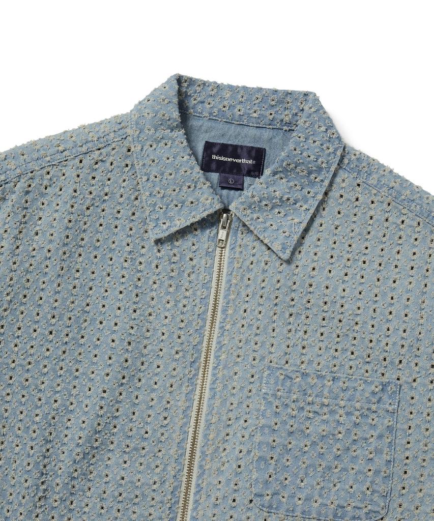THISISNEVERTHAT Damaged Denim Zip S/S Shirt Washed Blue