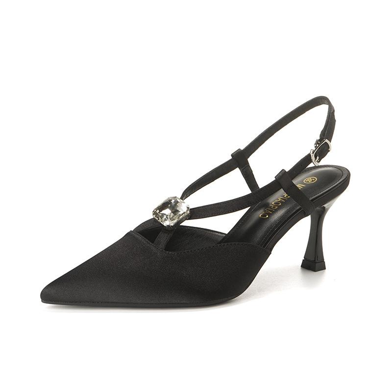 

Fashion bag head back empty women s sandals 2025 spring new pointed satin rhinestone cross strap stiletto high heel single shoes 40