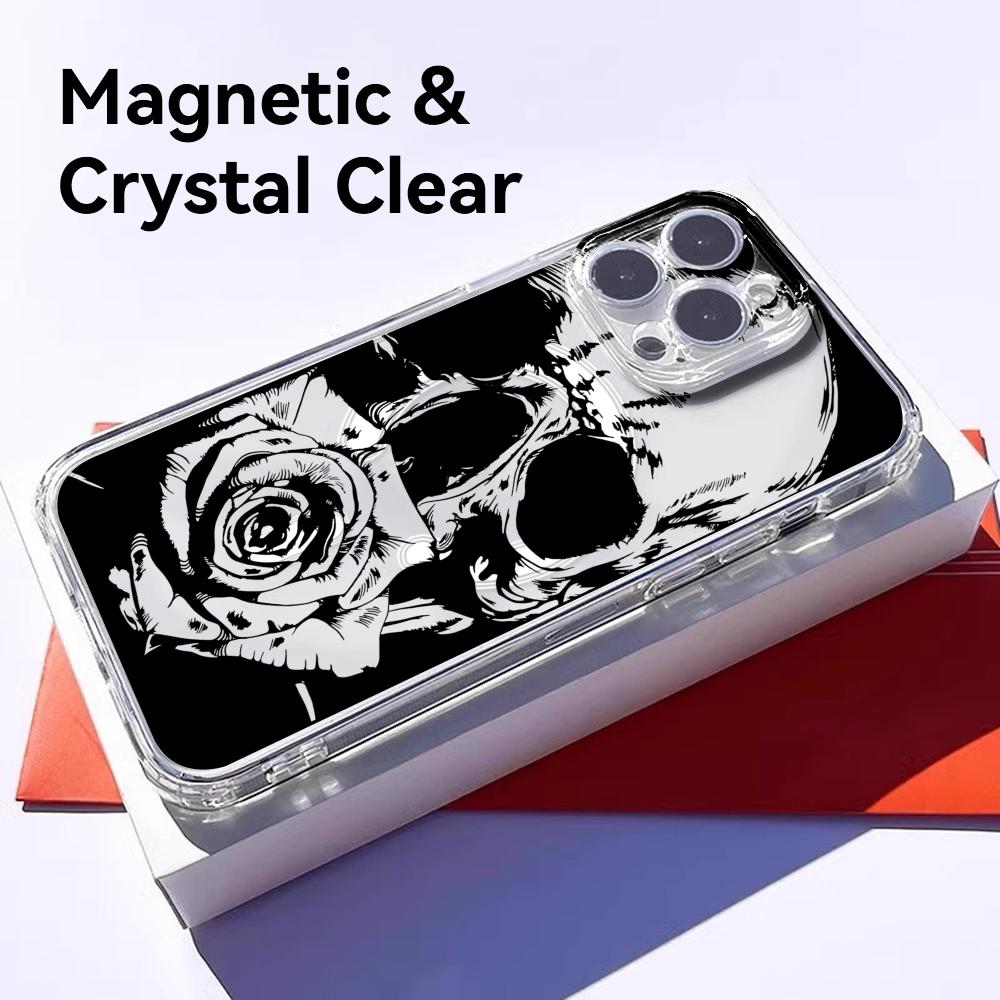 Cool Skull Phone Case For iPhone 17 16 15 14 13 12 Pro Max Plus With Magnetic Crystal Clear Case Wireless Charge
