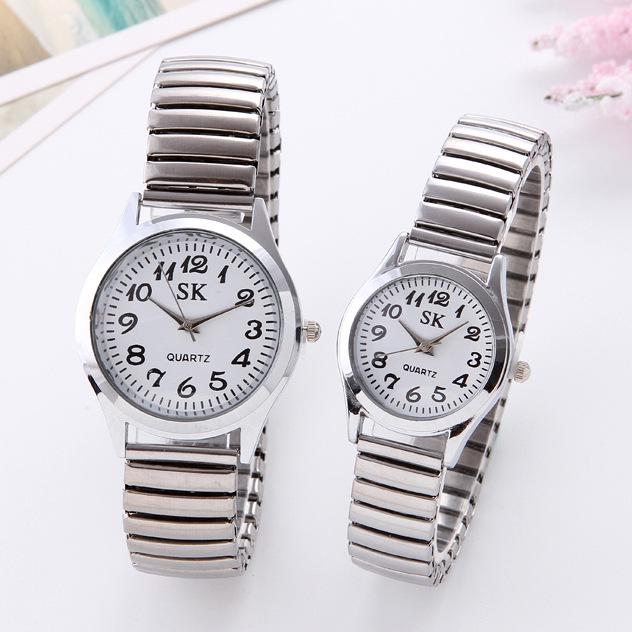 Middle-Aged & Elderly Couple's Watch with Digital Display and Elastic Steel Band