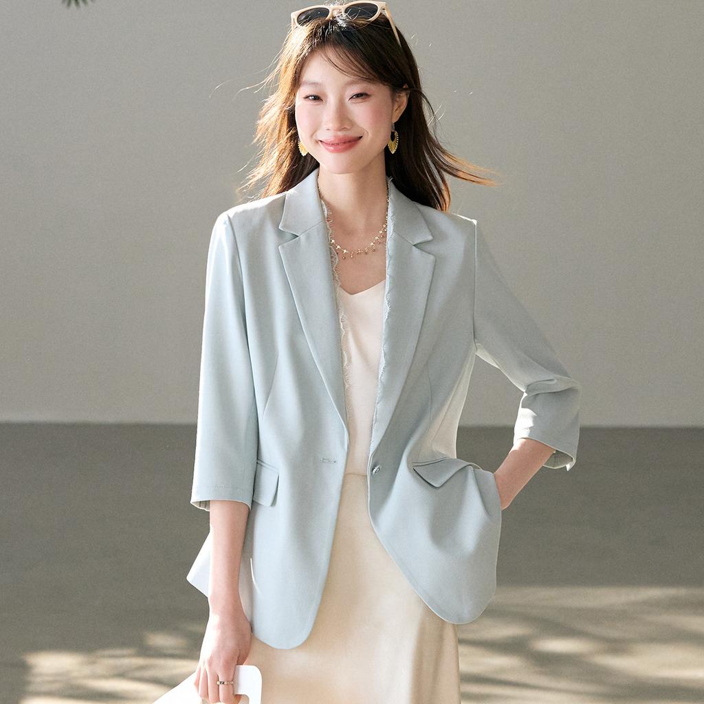 Premium Splicing Women's Suit for Summer 2026, New V-neck One Button Commuter Premium Women's Jacket