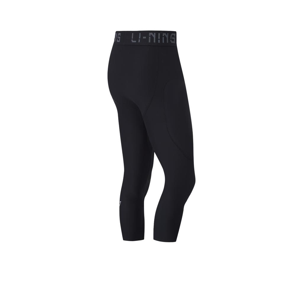 Баскетбольные брюки Li Ning CBA Series Professional с логотипом и буквами, плоские, с промежностью, устойчивые к столкновениям, трикотажные спортивные брюки длиной три четверти, мужские брюки черного цвета AULT527-1