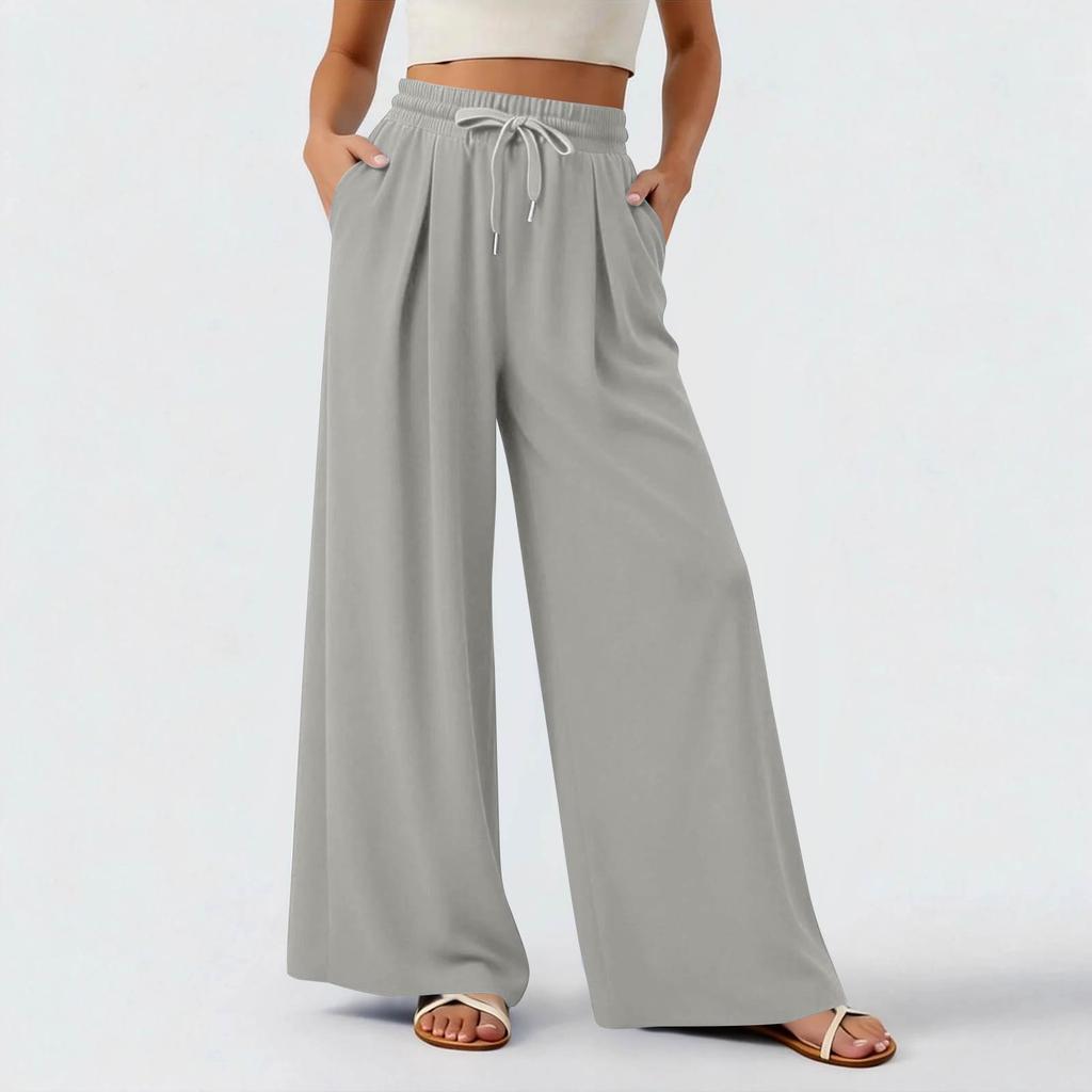 Women's Lightweight Wide-leg Casual  Color Flowing Trousers