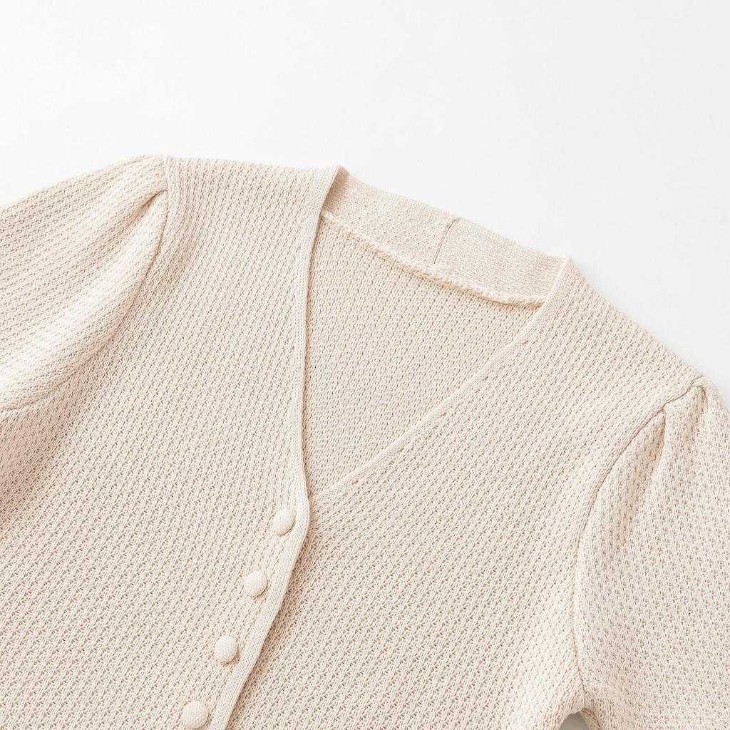 European and American French Women's Clothing Fashionable and Versatile Temperament, Short-sleeved V-neck Structure Knitted Sweater Jacket