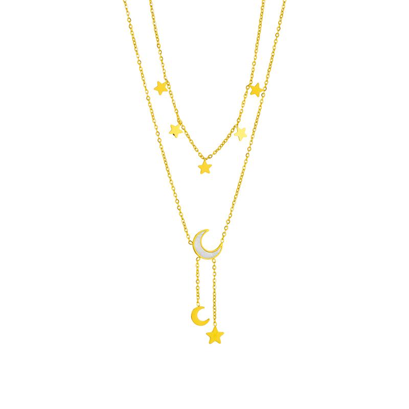 DIEYURO 316L Stainless Steel Star Moon Long Pendant Necklace For Women New Fashion Girls Multilayer Clavicle Chain Zircon Gifts