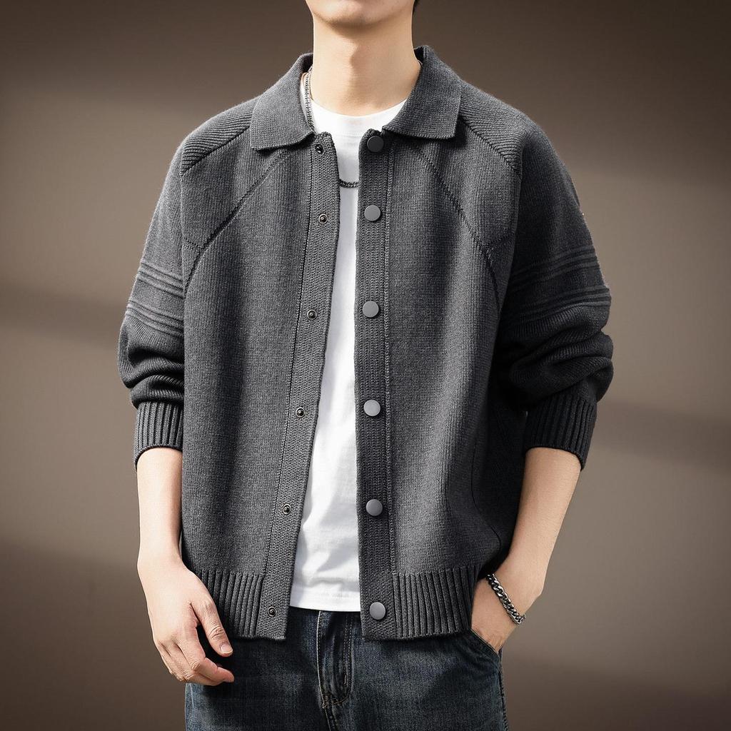 Herren Grobstrick Cardigan Pullover mit Revers - Verdickte Strickware für Herbst/Winter 2025