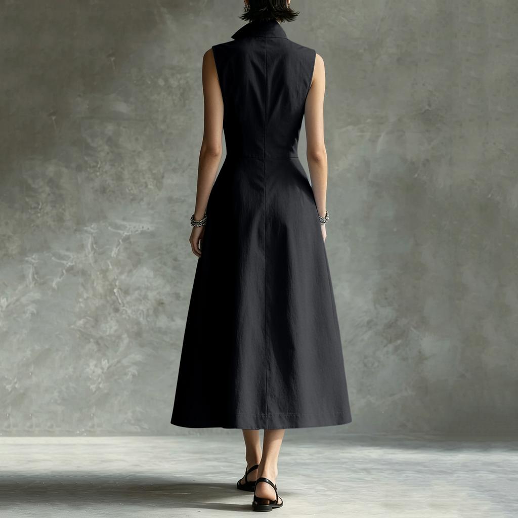 Sleeveless Button Down Maxi Dress with Collared Neck and Flared Hem for Women Elegant A Line Shirt Dress Summer Wear