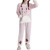DayaEmmoTQ Cute Embroidered Flannel Long Crew Coral Cold Weather Plus Available In Three Colors for and Spring Women's Pajamas, Sleeves, Neck,