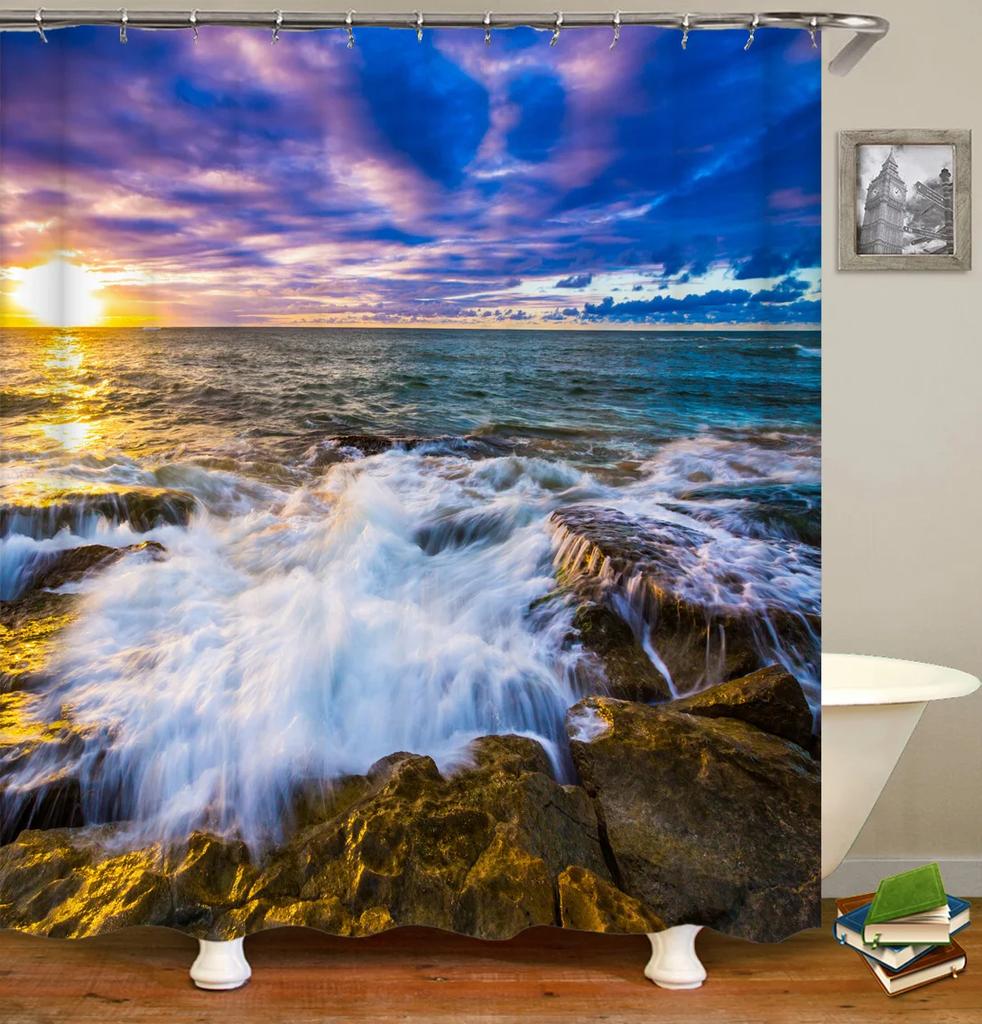 Forest Landscape Bathroom Curtain 3D Natural Scenery Waterfall Printing Shower Curtains Waterproof Polyester Home Decoration