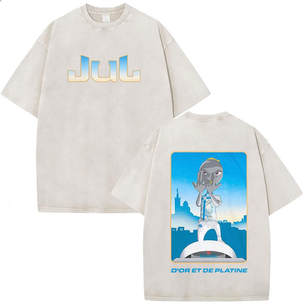 French Rapper Jul Vintage Acid Washed T Shirt Mens Women Clothing Cotton Loose Tshirt Fashion Short Sleeve Tshirts Streetwear