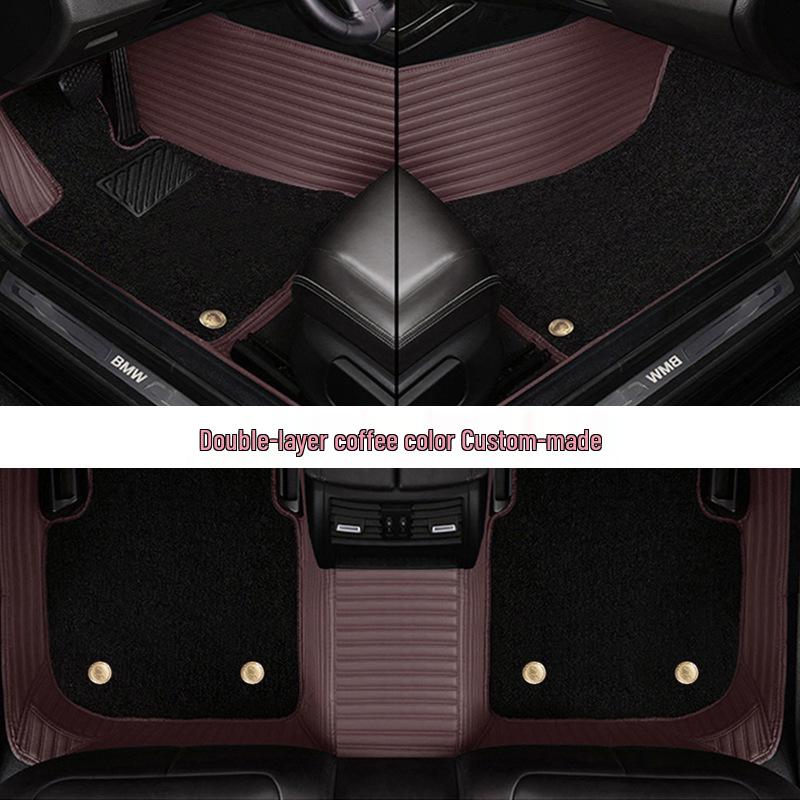 Custom Leather Car Floor Mats for Women - Cartoon Design, Double-Layer, Full Coverage