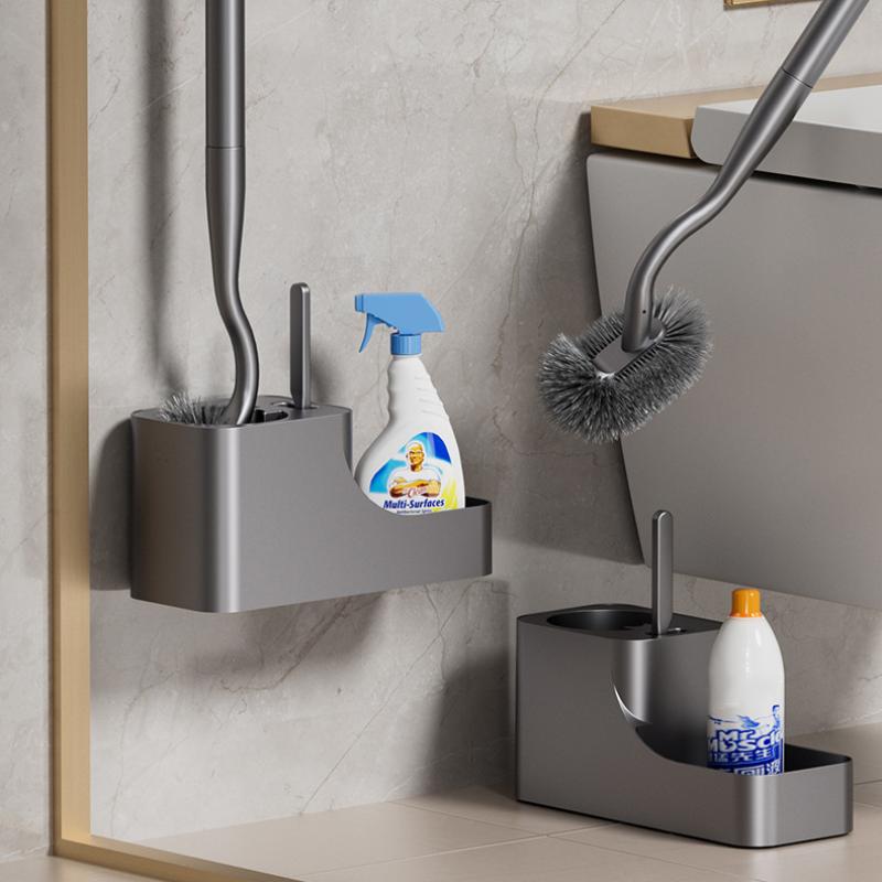 Square Toilet Brush Set Wall Mounted No Drill Installation With Gap Brush For Bathroom Cleaning Household Toilet Tools