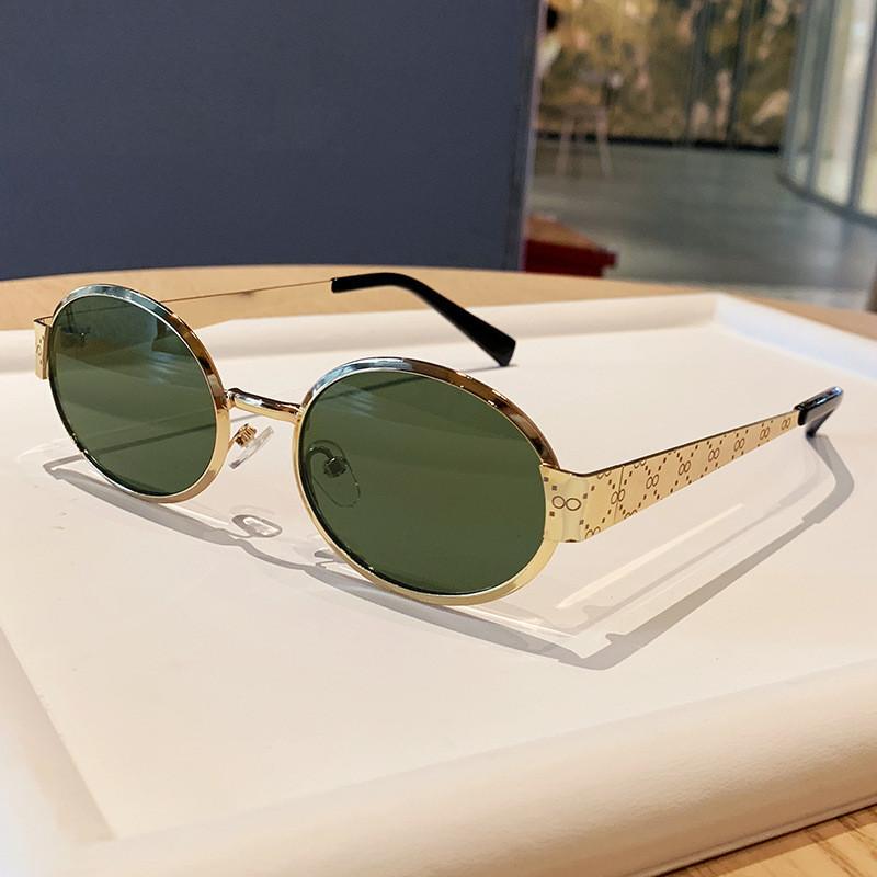 

European Style Metal Sun Glasses With Pc Lenses For Travel And Party Fashion Gold Green