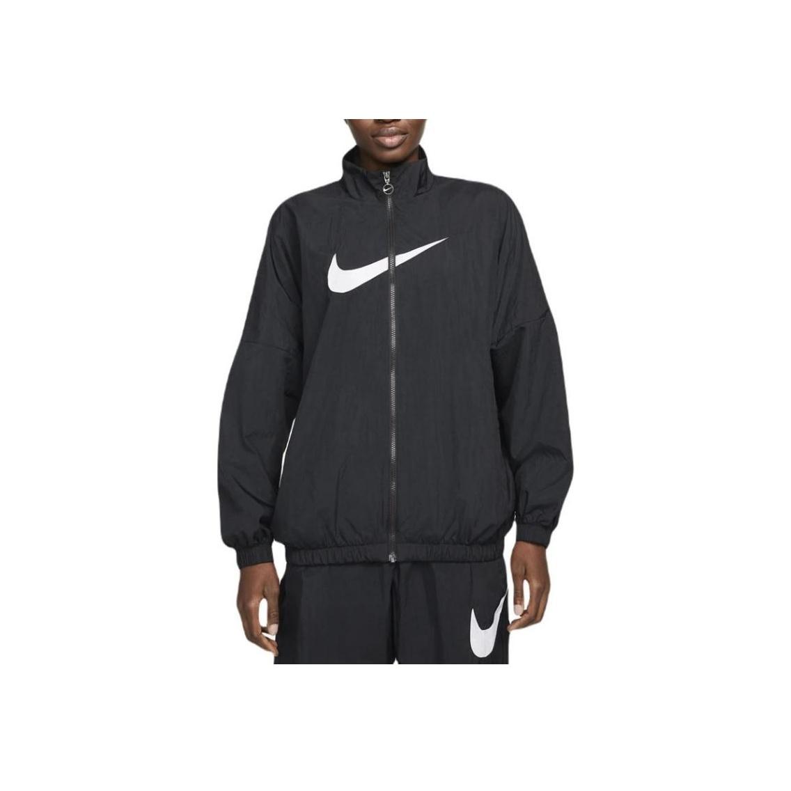 Nike Logo Print Stand Collar Zipper