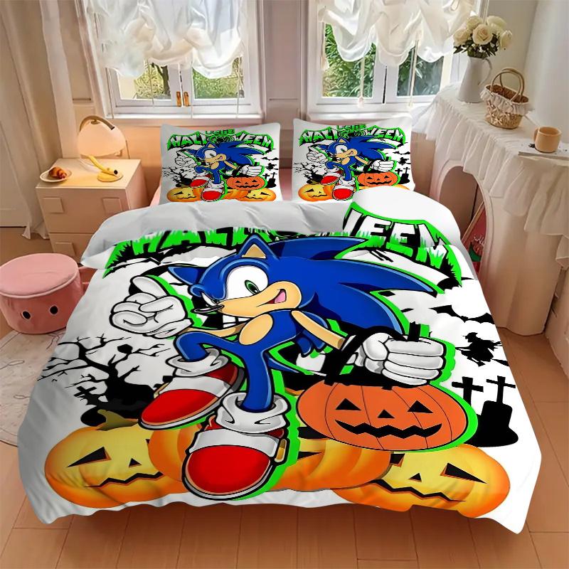 3pcs Halloween Fun with Sonic Quilt Cover Set - Soft and Cozy Bedroom, Guest Room and Dorm Decorative Bedding 3-Piece Set 1 Quilt Cover + 2 Pillo