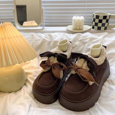 Years of Mori Bow Velvet Cotton Shoes for Women, Fashionable and Comfortable Thick-soled Warm Cotton Shoes for Women