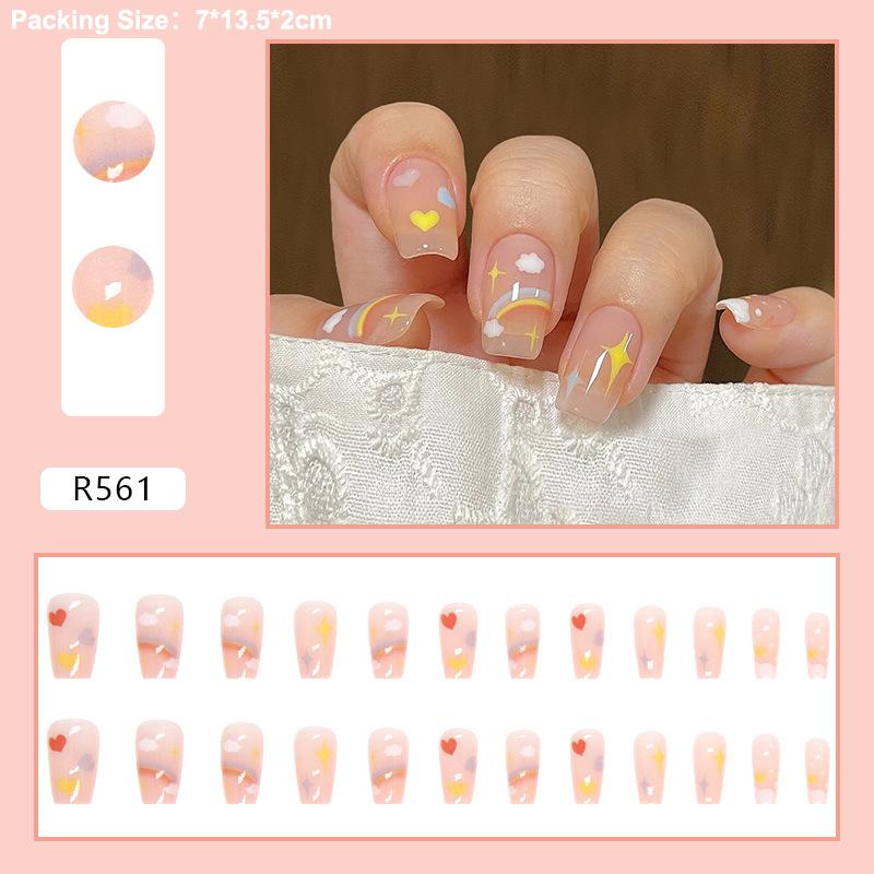 24Pcs Cute  False Nails Patch Artificial Press On Wearing False Nails Detachable Fake Fingernails Full Cover Nail Tips
