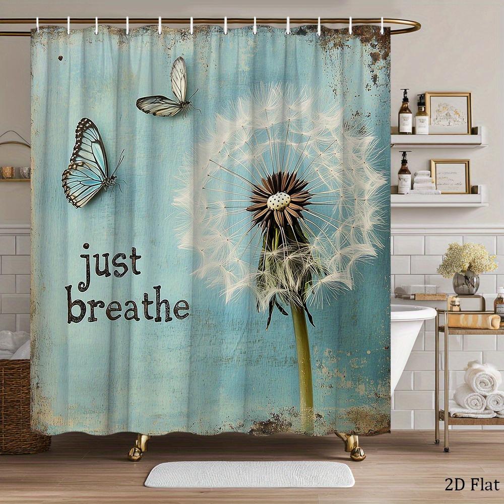 Bohemian Butterfly Dandelion Shower Curtain Blue Nature Boho Bathroom Decor Waterproof Polyester Spa Curtain Just Breathe Art